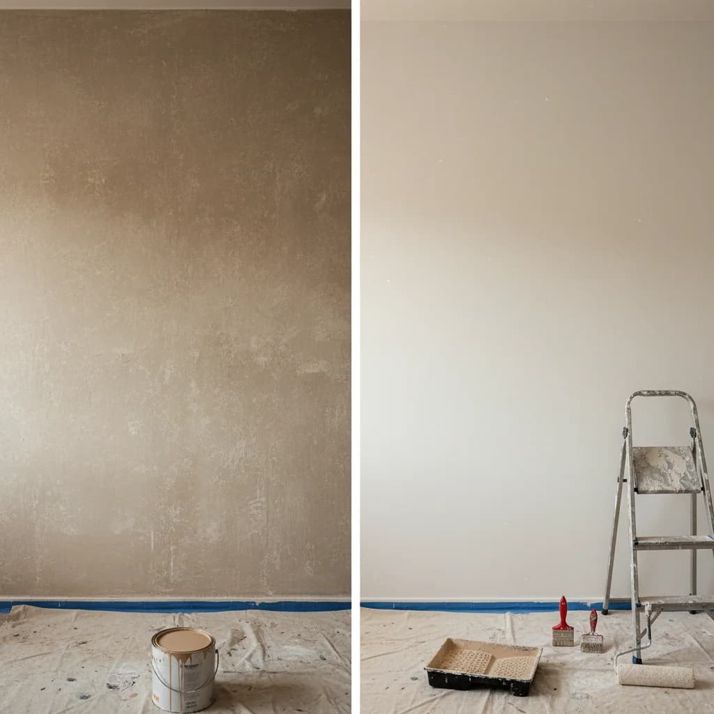 Pared antes y después de quitar gotelé en Barcelona