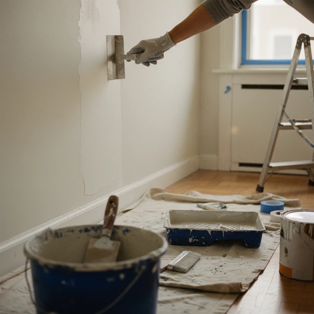 Proceso de alisado de paredes profesional